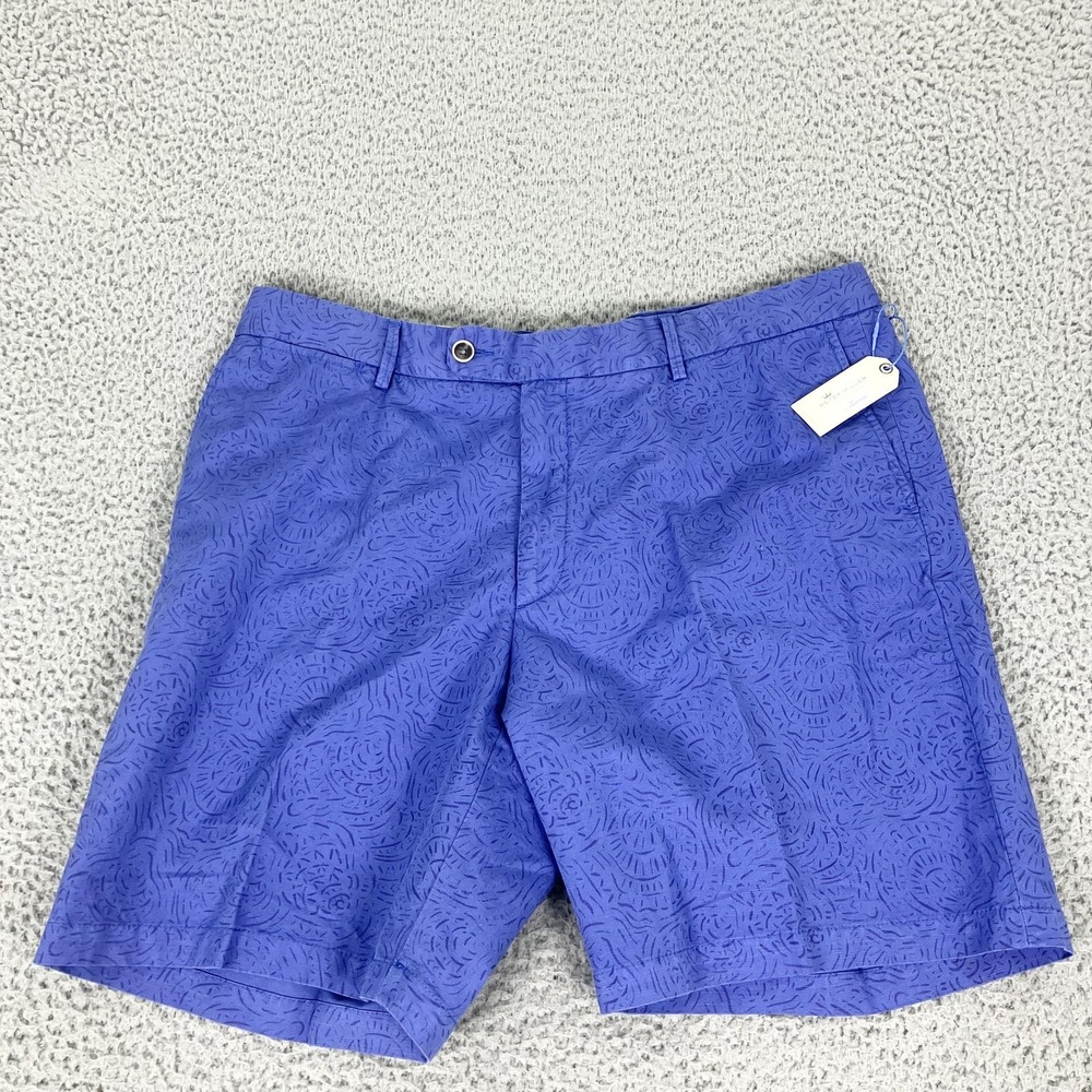 Peter Millar Shorts Mens 40 Blue 9" Seaside Cotton Linen Chino Casual Print